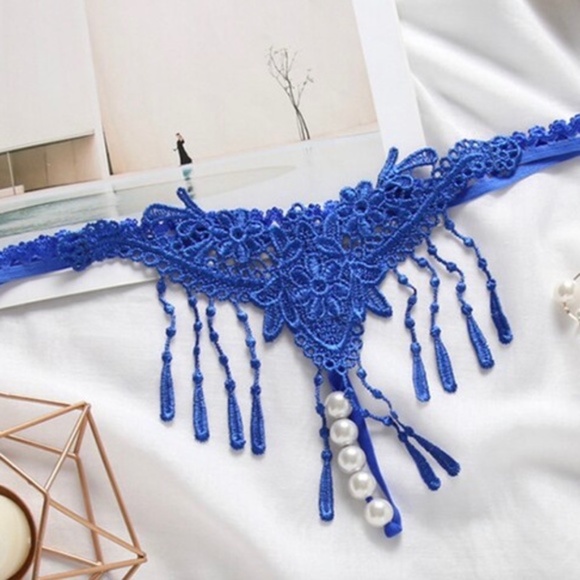 BLUE colour *** 5 Pearl T Back G String Open crotch Panties with embroidery - Picture 1 of 5